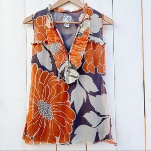 Anthropologie Tabitha Floral Silk Ruffle Blouse Sleeveless Shirt Top 8